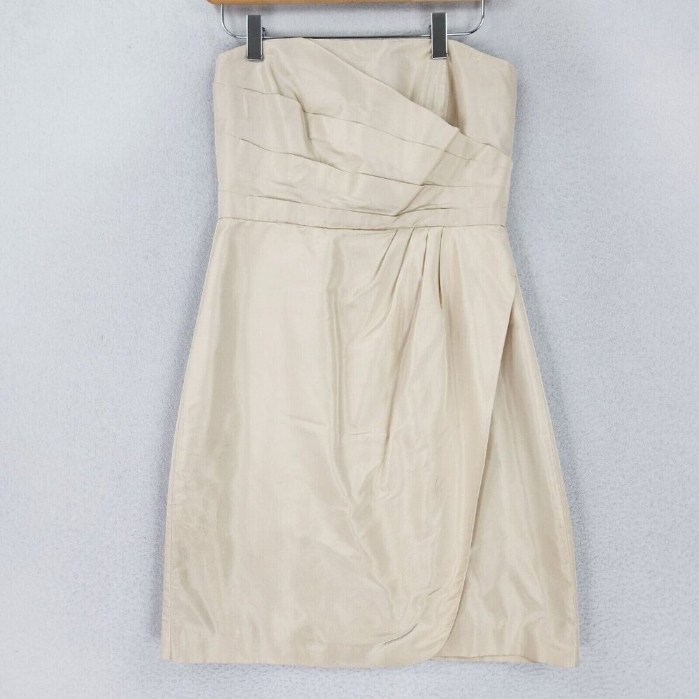 J Crew Dress Womens 2 Cream Silk Strapless Pleated Wedding Bridesmaid Cocktail